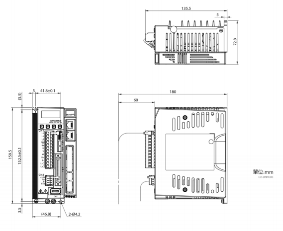 单轴机器人：驱动器尺寸 B框(D2x-04xx-E(注)-Bx]