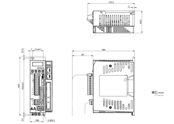 单轴机器人：驱动器尺寸 A框(D2x-01xx-E(注)-Ax)